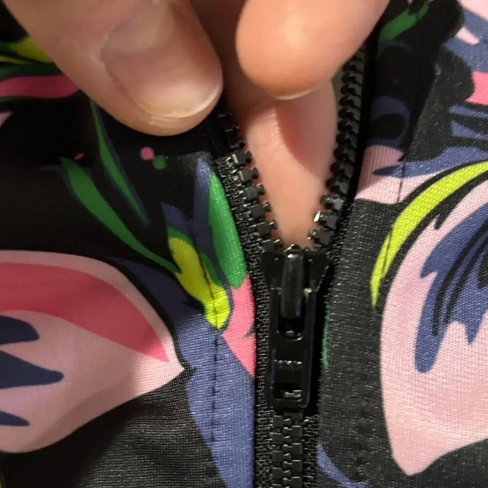 Adidas Kids Floral track Jacket 10/12- Black, Pink, and Green euc like new